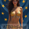 Alaska bikini woman Golden bikini woman in front of Alaska-like flag