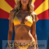 Arizona woman in Golden Bikini in front of Arizona Sun flag lookalike