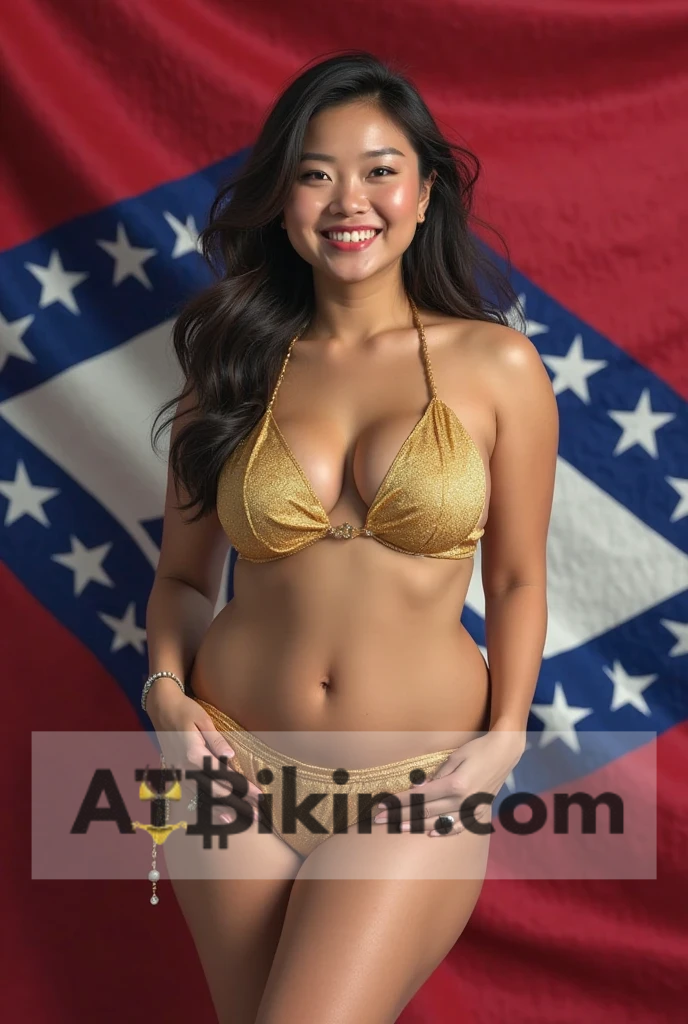 Arkansas Bikini Woman in golden bikini with Arkansas flag