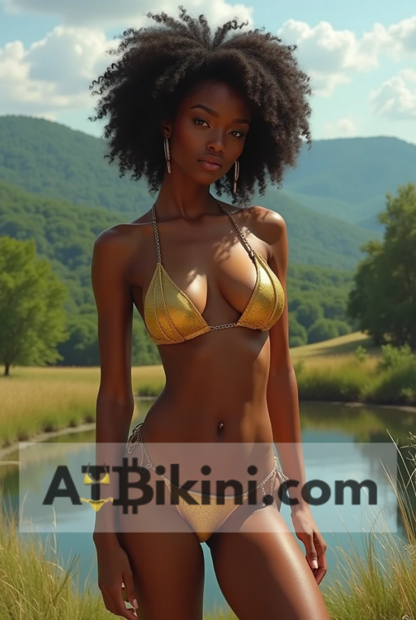 Arkansas Bikini Woman in golden bikini with Arkansas nature background
