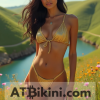 Iowa bikini contest, woman in Golden bikini in front of Iowa nature beauty