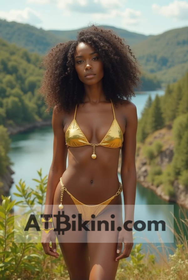 Maryland golden bikini contest, woman in Golden bikini in front of Maryland natural beauty