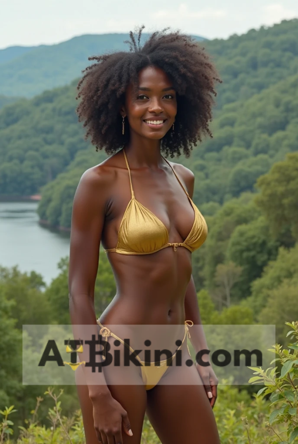 Maryland golden bikini contest, woman in Golden bikini in front of Maryland natural beauty