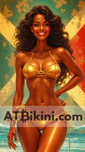 barbados pinup poster atbikini golden bikini