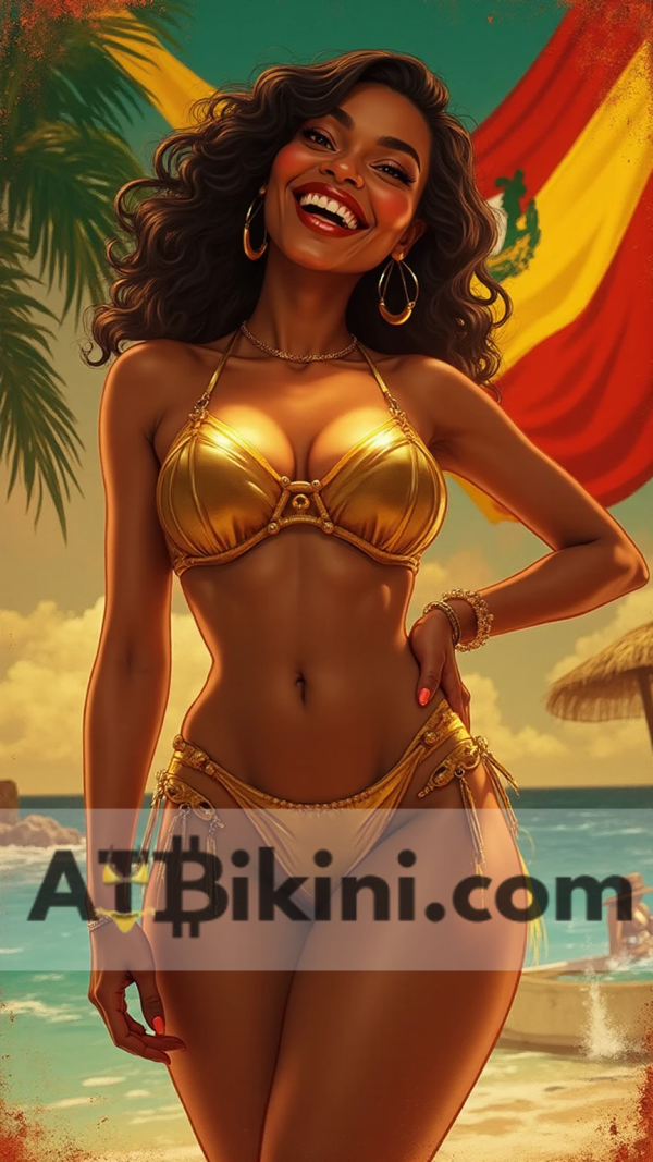 barbados pinup poster atbikini golden bikini