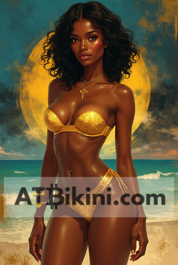botswana pinup golden bikini woman