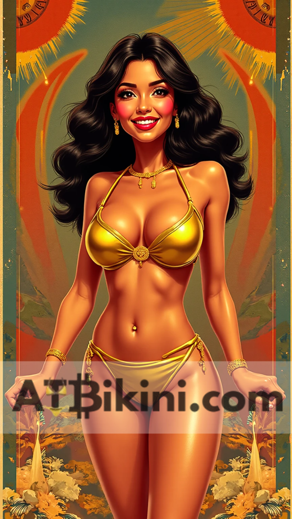brunei pinup poster. Brunei woman in golden bikini