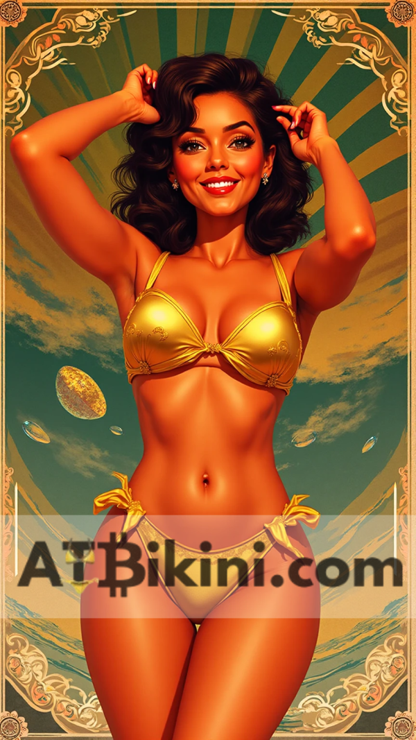 brunei pinup poster. Brunei woman in golden bikini