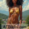 Connecticut bikini woman in Golden bikini in front of Connecticut nature
