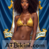 Connecticut bikini woman in Golden bikini in front of Connecticut flag lookalike