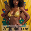 Delaware bikini woman in Golden bikini in front of Delaware flag lookalike