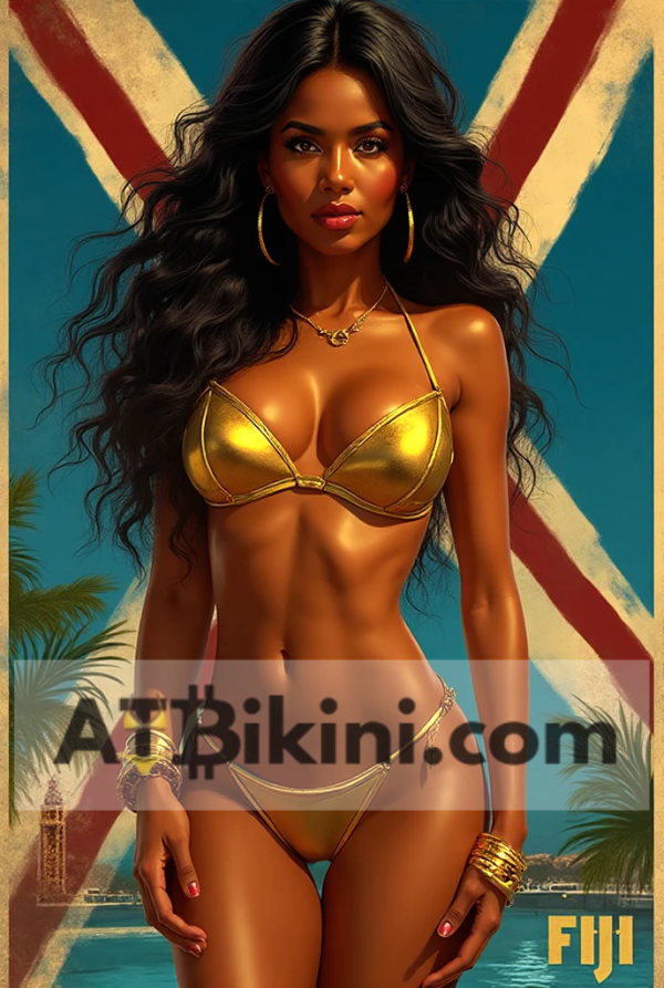 fiji bikini pinup - Fiji woman in golden bikini