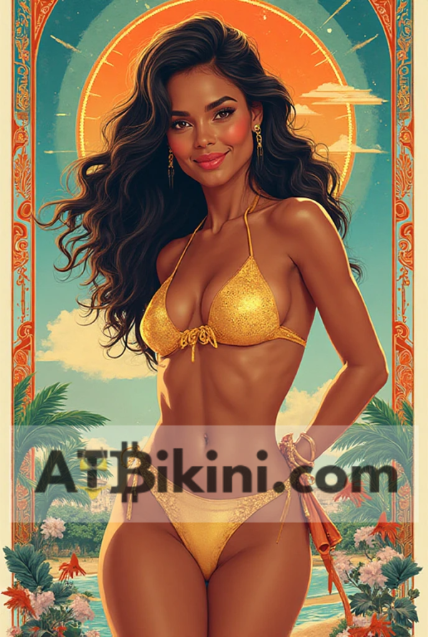 fiji bikini pinup - Fiji woman in golden bikini