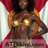 Florida bikini woman in Golden bikini in front of Florida flag lookalike