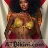 Florida bikini woman in Golden bikini in front of Florida flag lookalike
