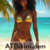Florida bikini woman in Golden bikini on the beach in Florida