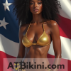 Georgia bikini woman in Golden bikini in front of American flag