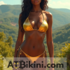 Georgia bikini woman in Golden bikini with Georgia mountain background