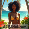 Hawaii bikini woman in Golden bikini in front of Hawaii nature and natural beauty