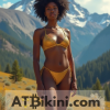 Idaho bikini woman in Golden bikini in front of Idaho nature beauty