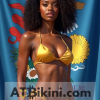 Illinois bikini contest woman in Golden bikini in front of Illinois state flag lookalike