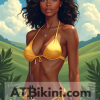 Indiana bikini contest, woman in Golden bikini in front of Indiana nature beauty