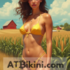 Indiana bikini contest, woman in Golden bikini in front of Indiana nature beauty