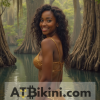 Louisiana golden bikini contest, woman in Golden bikini in front of Louisiana natural beauty