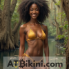 Louisiana golden bikini contest, woman in Golden bikini in front of Louisiana natural beauty