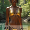 Massachusetts golden bikini contest, woman in Golden bikini in front of Massachusetts natural beauty