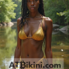 Massachusetts golden bikini contest, woman in Golden bikini in front of Massachusetts natural beauty