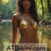 Massachusetts golden bikini contest, woman in Golden bikini in front of Massachusetts natural beauty