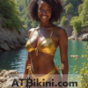 Massachusetts golden bikini contest, woman in Golden bikini in front of Massachusetts natural beauty