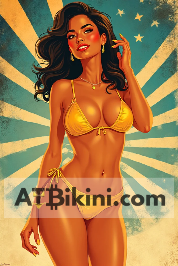 Solomon Islands pinup in golden bikini