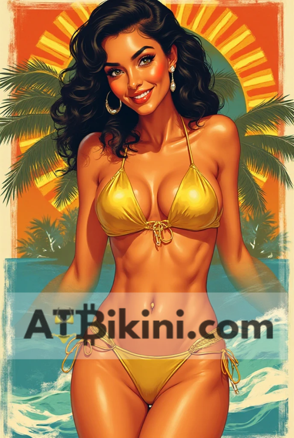 Solomon Islands pinup in golden bikini