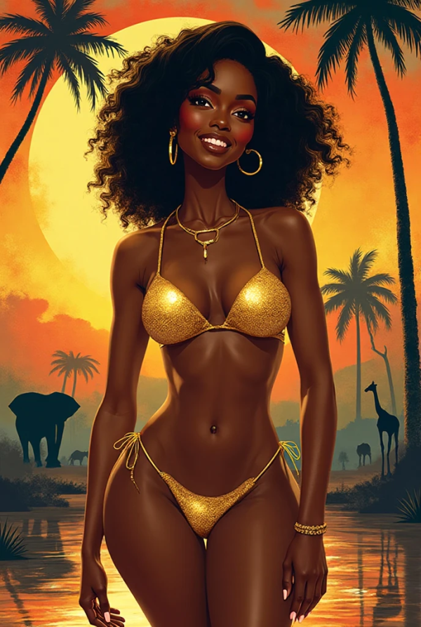 zimbawbwe pinup woman golden bikini zimbawbwe