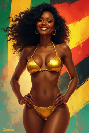 zimbawbwe pinup woman golden bikini zimbawbwe
