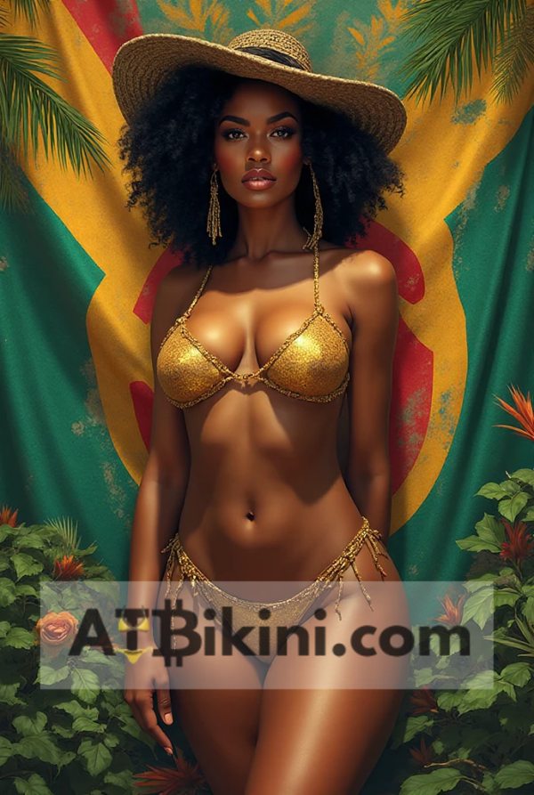 Eswatini Pinup Poster woman in Golden bikini