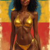 Golden Ethiopia pinup woman bikini