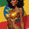 Pinup woman Ethiopia gold bikini