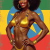 Ethiopia pinup woman golden bikini