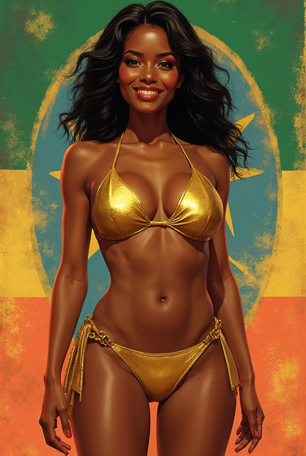 Bikini woman Ethiopia pinup art