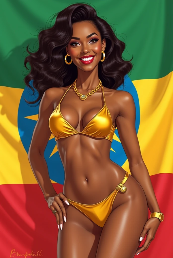 Golden bikini Ethiopia pinup woman
